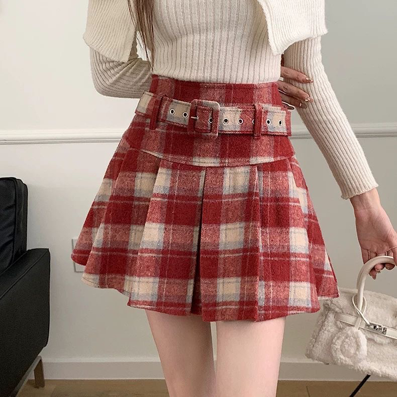 秋冬毛呢短裙半身裙A字裙百褶裙直播间扣号拍