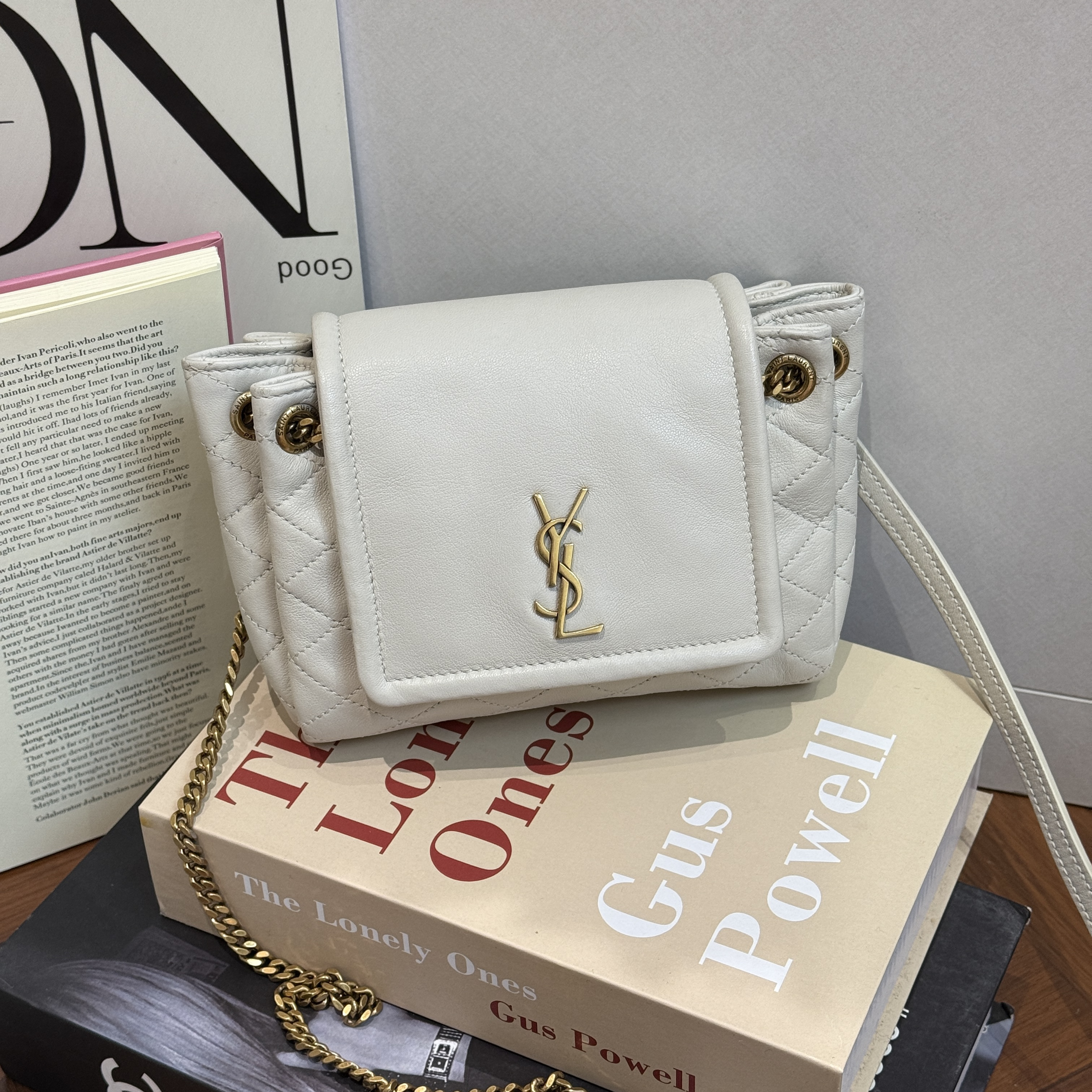 99新 YSL/圣罗兰 nolita 白金 羊皮 单肩包斜挎包