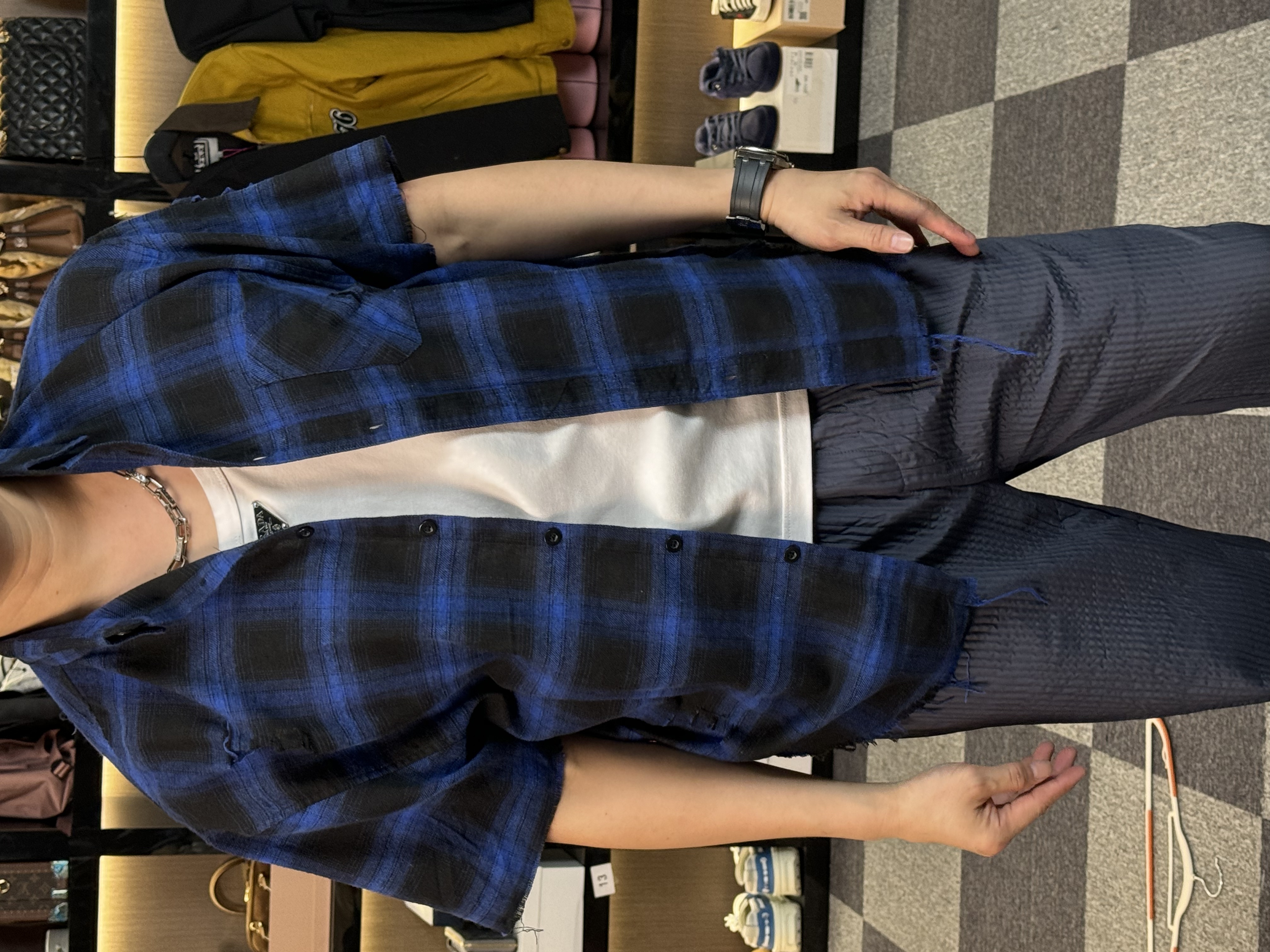 30268-夏季休闲拼色格子衬衫短袖