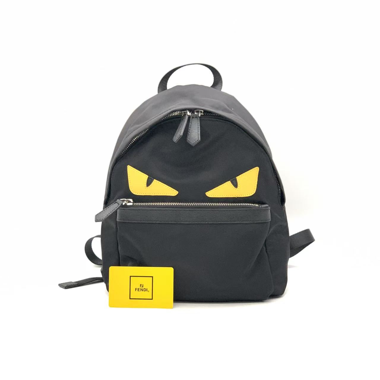 99新 FENDI/芬迪 黑色尼龙小怪兽双肩包