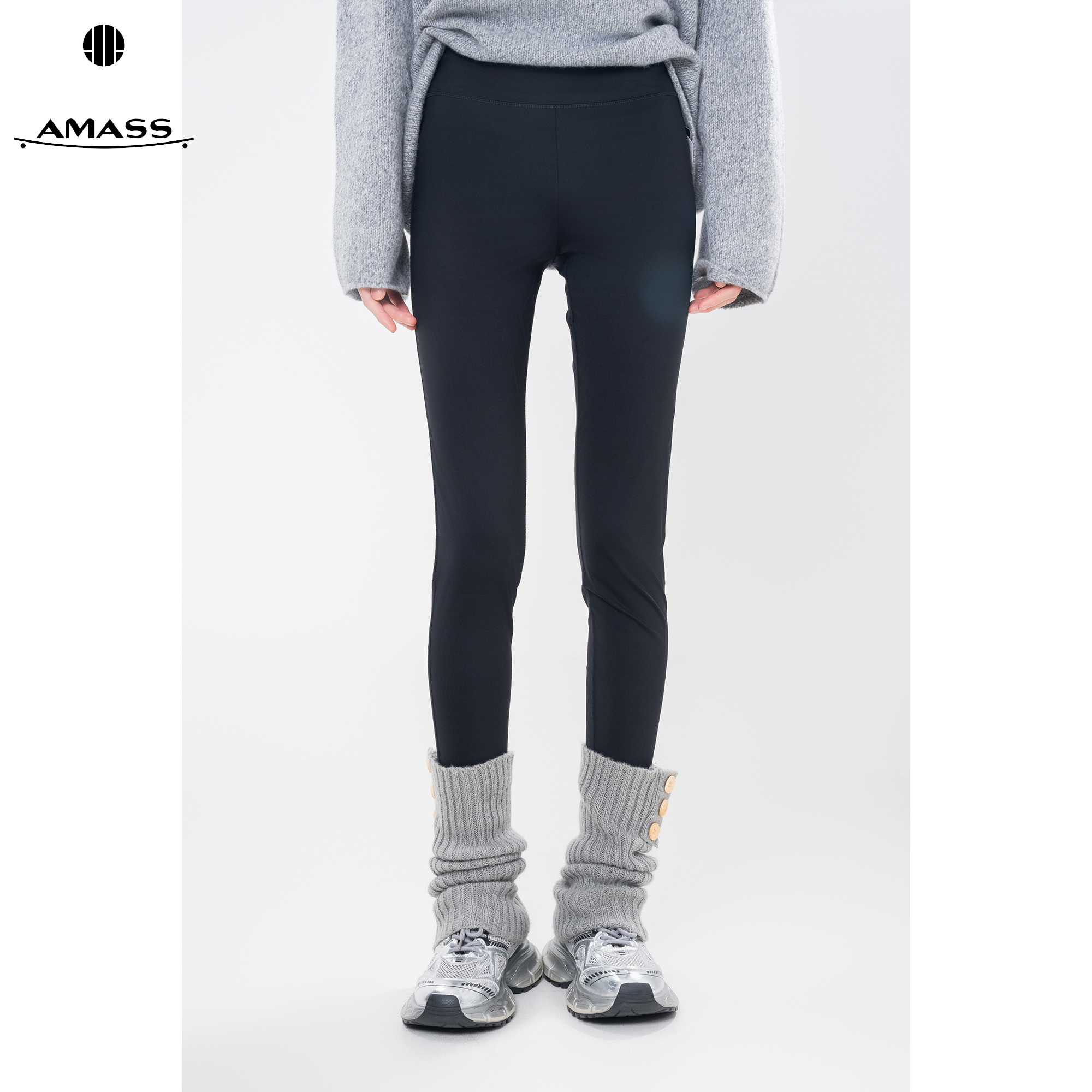 AMASS/阿玛施秋季紧身质感瑜伽弹力简约风中腰时尚打底裤女510040