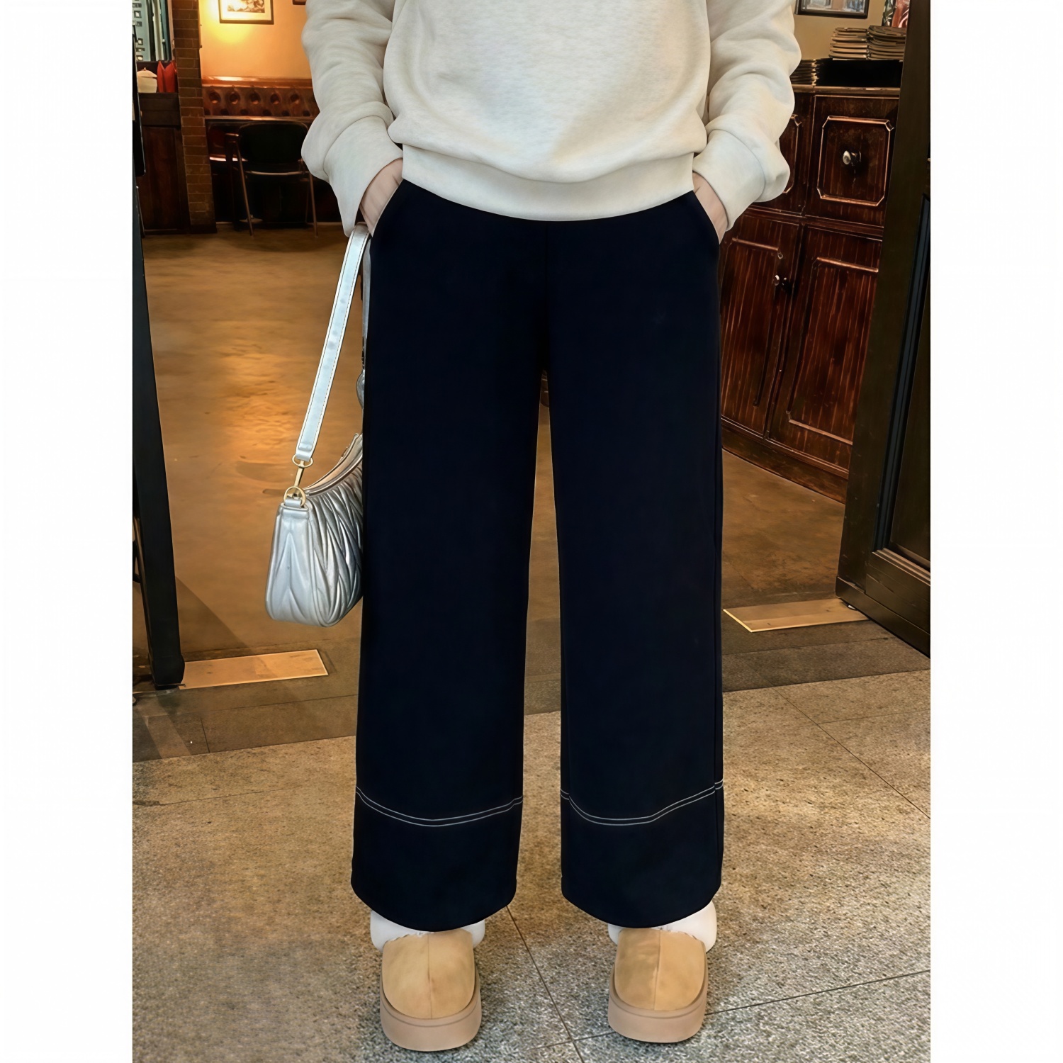 花契“青提软酪”大码女装冬季百搭200斤胖mm高弹加绒牛仔裤16686-X