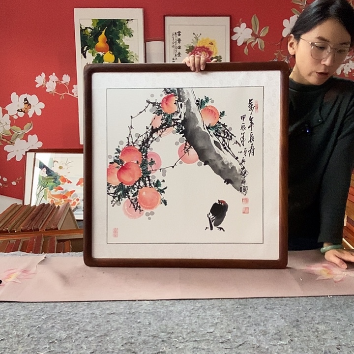 国画手写手绘带框包邮国画作品62✖️62