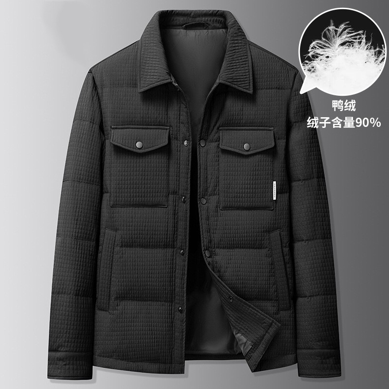 【大码男装】时尚翻领羽绒服男加肥大防寒外套肥佬冬季休闲工装