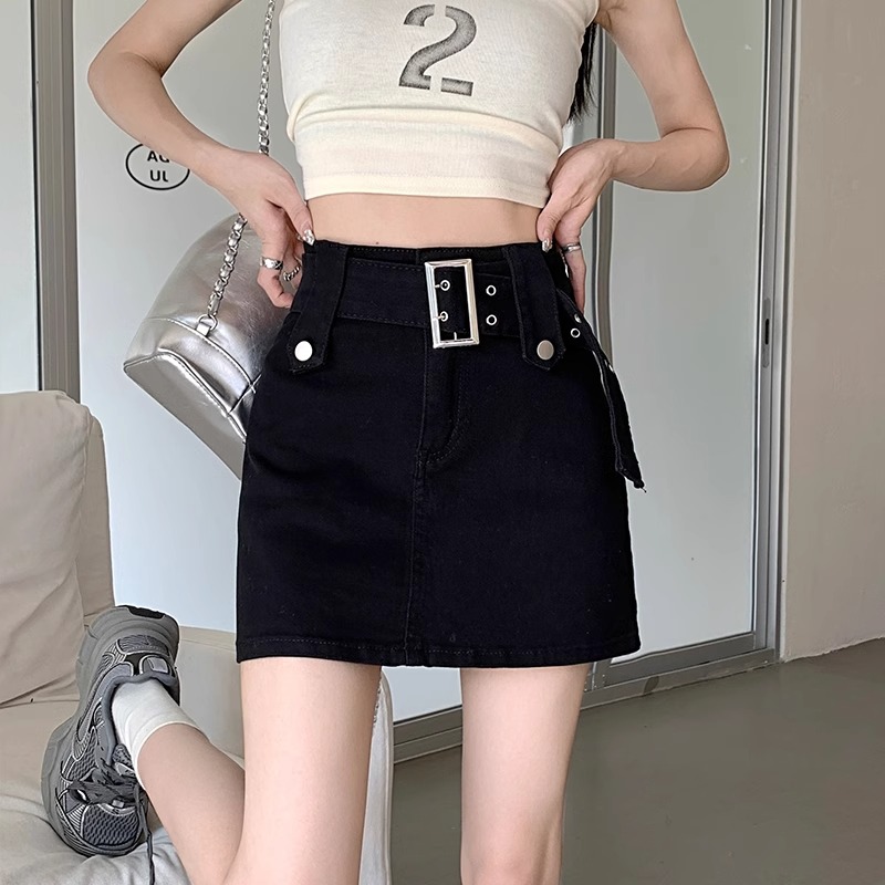 夏季新款美式黑色a字短裙防走光高腰宽松显瘦百搭半身裙辣妹穿搭