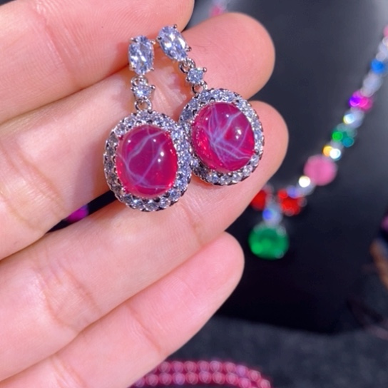 红宝石颈饰银S925镶嵌