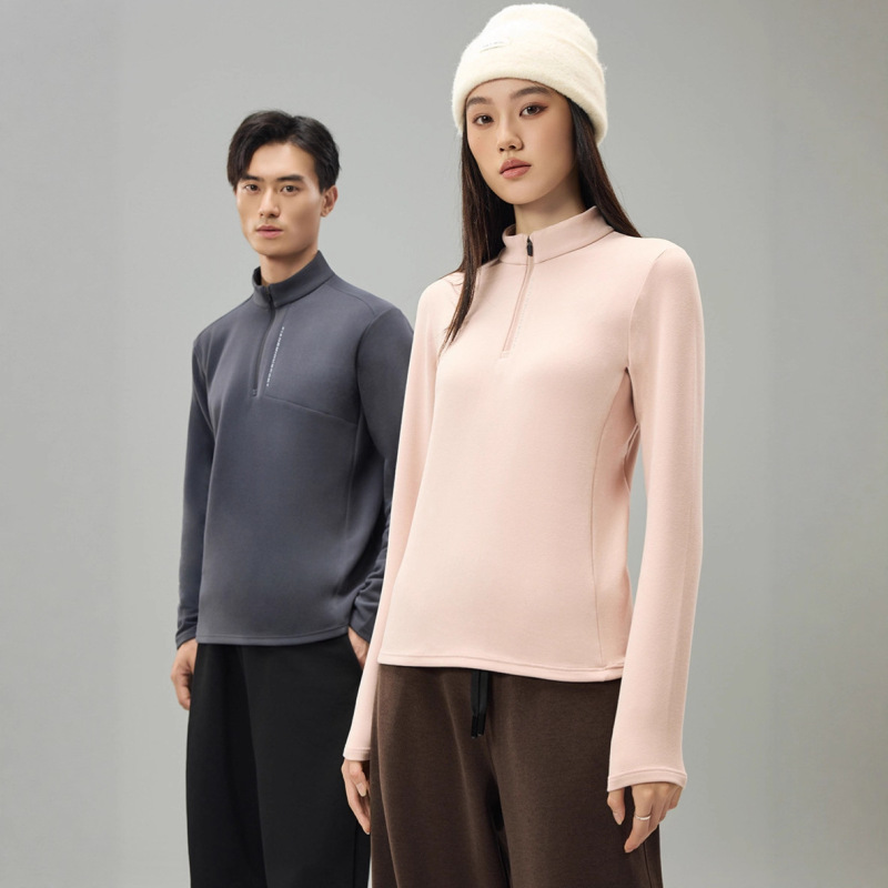 力速者秋冬男女跑步抓绒衣拉链领打底衫冲锋衣内胆户外运动保暖