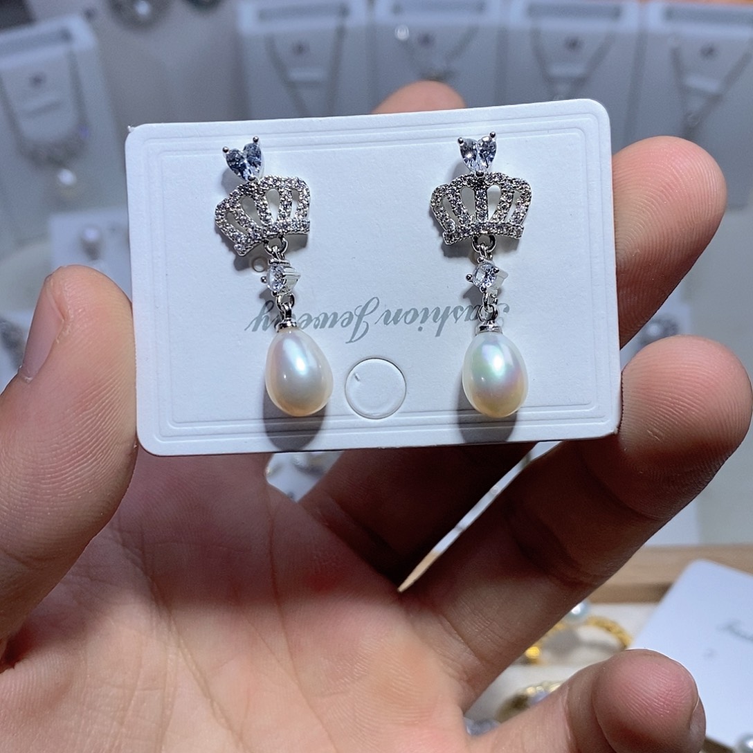 淡水珍珠耳坠银S925镶嵌