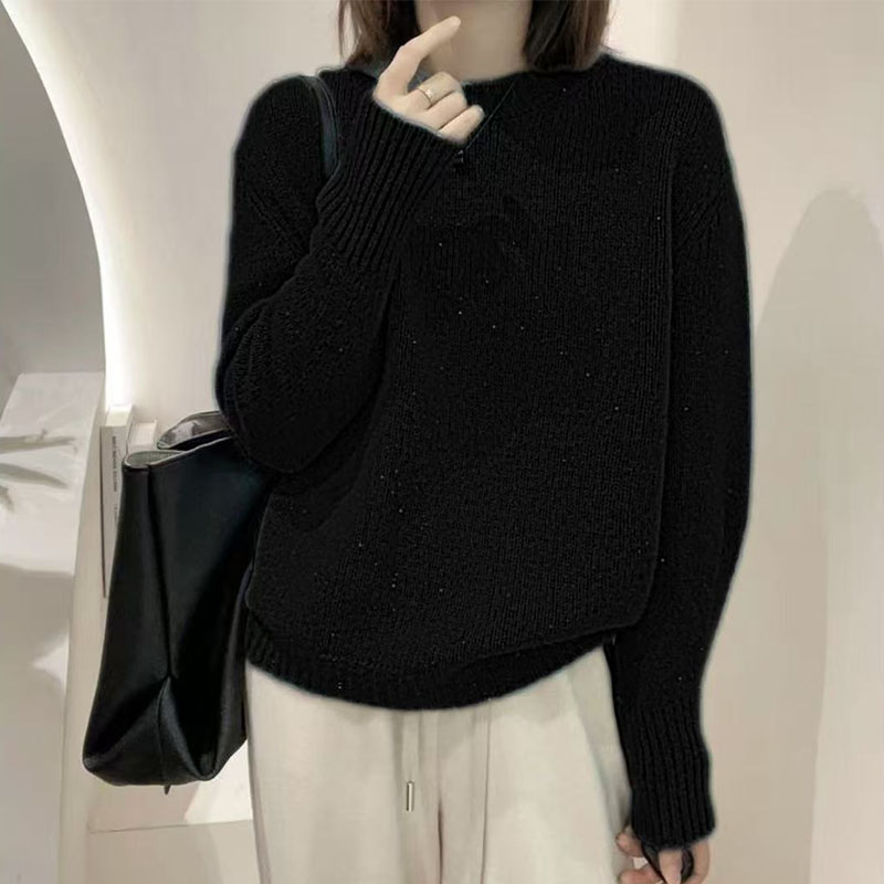 韩版重工软糯毛衣圆领套头秋冬新款气质减龄显瘦细闪针织羊毛衫女