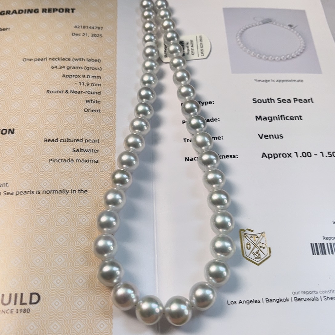 颈饰海水珍珠银S925镶嵌澳白维纳斯9-11.9大证