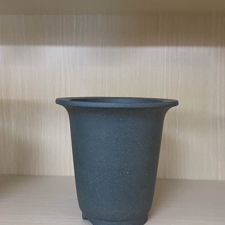 紫砂花盆平口小金钟豆青