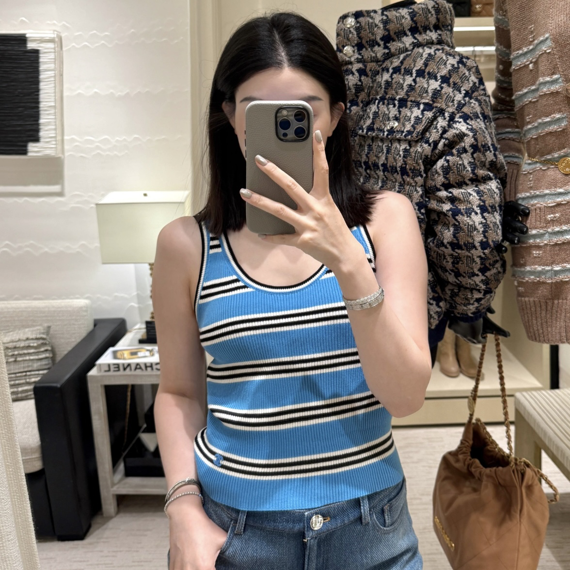 99新 Chanel/香奈儿  yz19 双c条纹背心 棉 36码