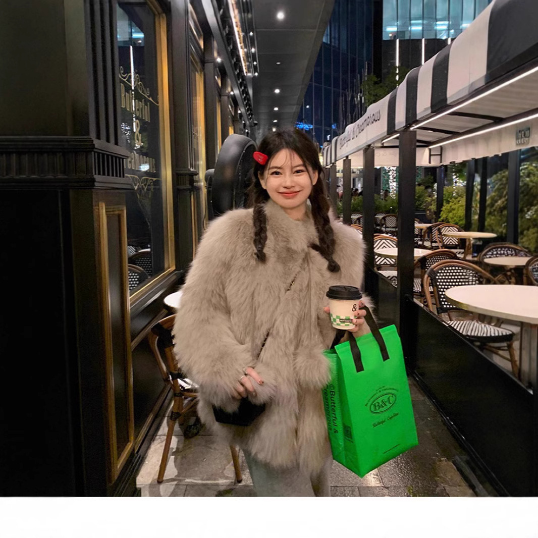 衫韵宅女椰奶球仿狐狸毛环保皮草毛毛外套女可爱宅女风年轻网红款