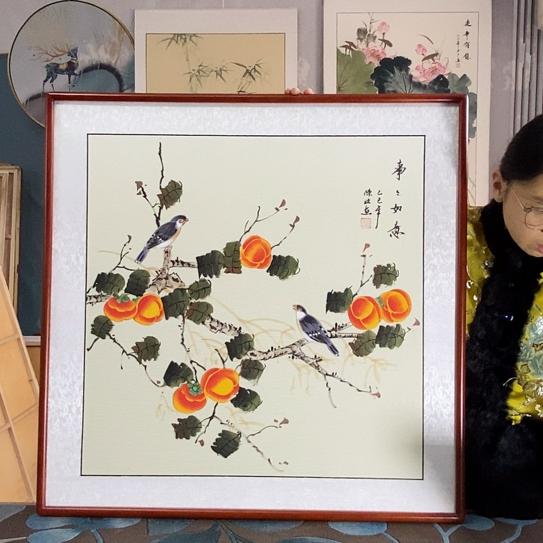 国画手写手绘带框包邮国画作品82✖️82