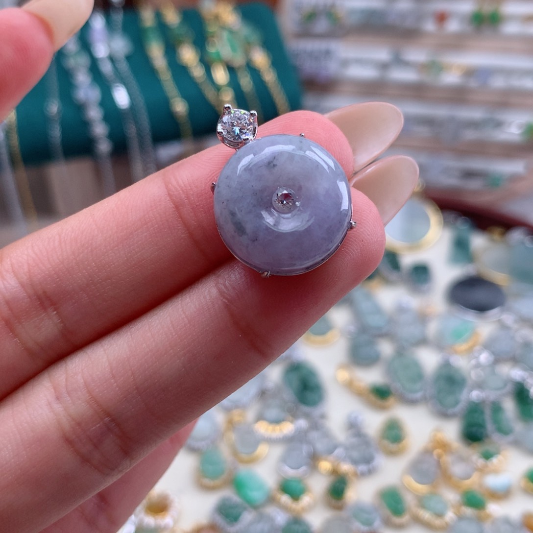 颈饰未镶嵌翡翠紫乌鸡平安扣吊坠