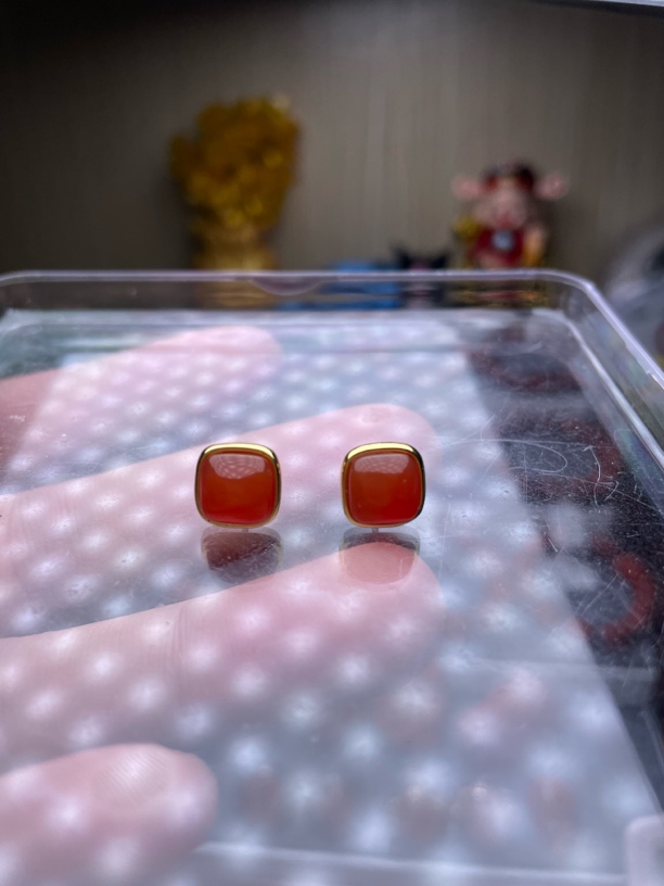 铜合金耳饰 女士耳钉，保山冰红玫配电镀18k金，耳针925银