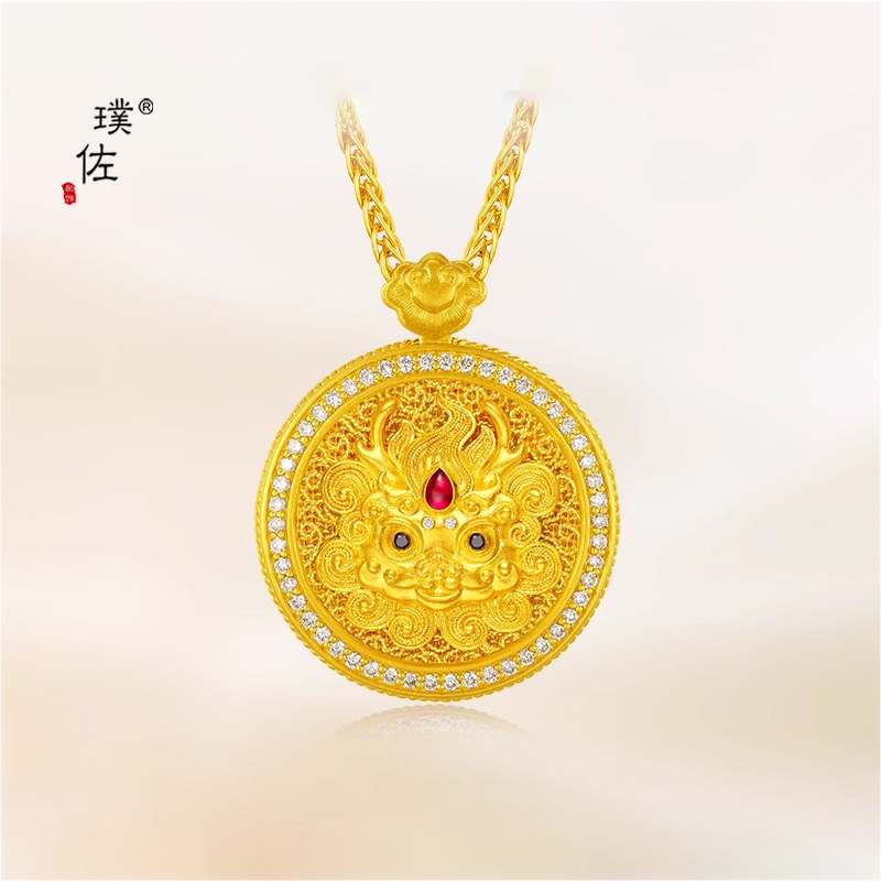铜合金项链 金店同款K金diy配件花丝镶钻手工金太阳生肖龙项链