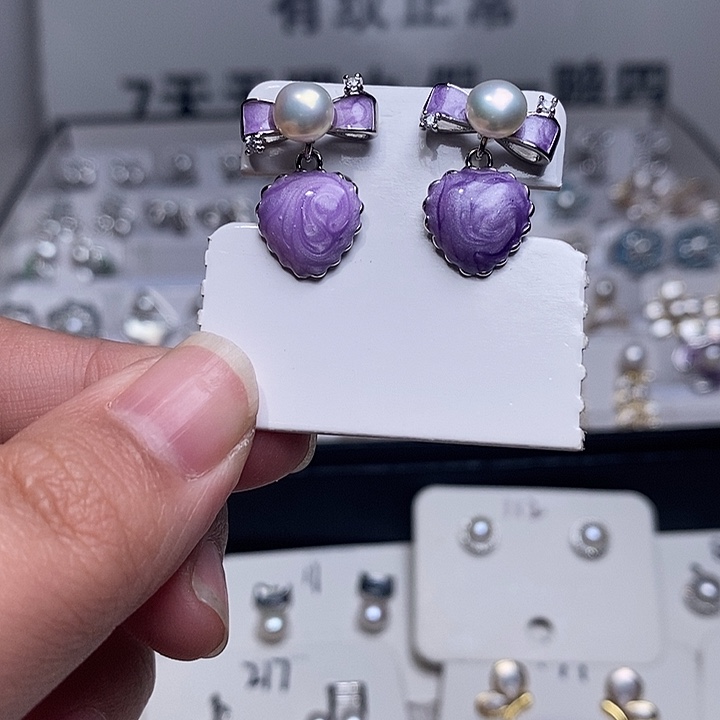 淡水珍珠银S925镶嵌耳饰