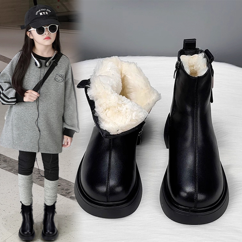 女童马丁靴2025冬季新款儿童洋气公主雪地靴大童大棉短靴加绒加厚