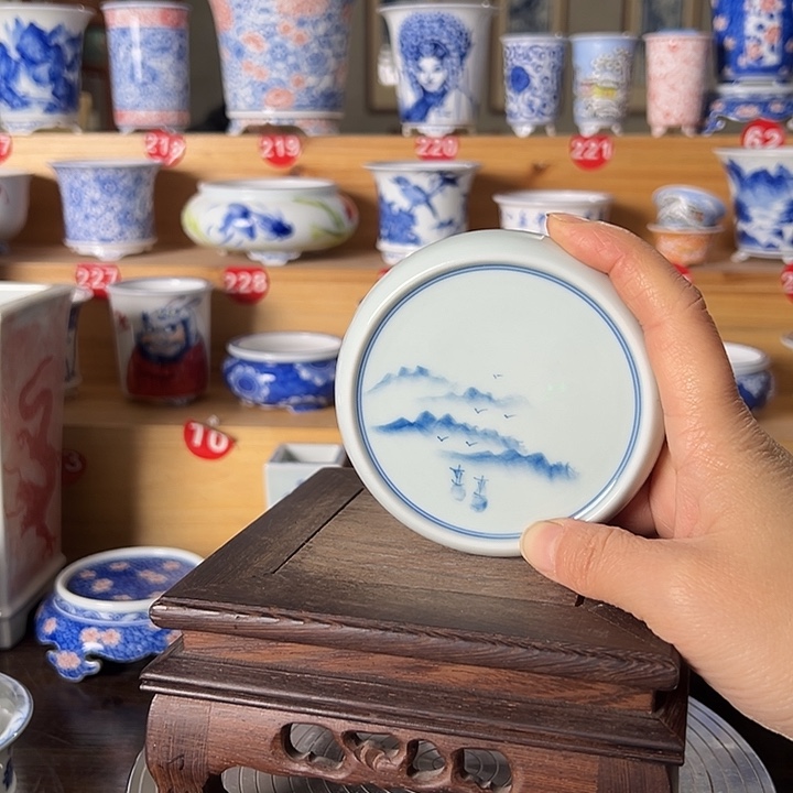 墨奈手绘陶瓷花盆内口7.6高1.8