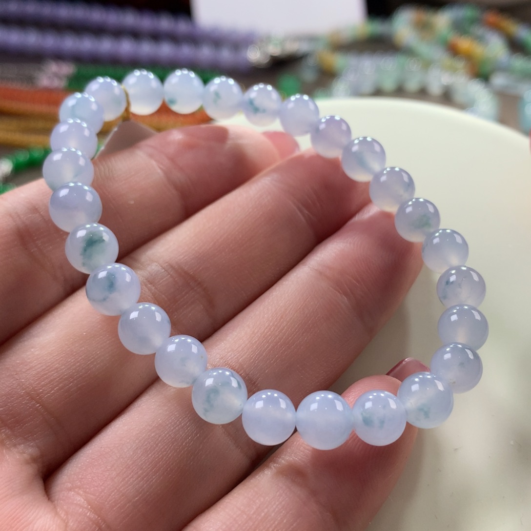 翡翠手链未镶嵌翡翠冰蓝紫飘花卡6+