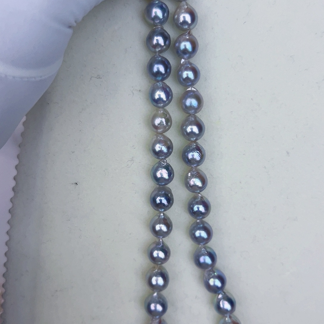 海水珍珠海水akoya真多麻色满珠链8-9mm银S925镶嵌