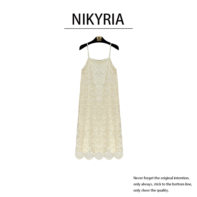 【微醺】DL 时尚女装重工亮片钉珠蕾丝连衣裙显瘦百搭性感吊带裙