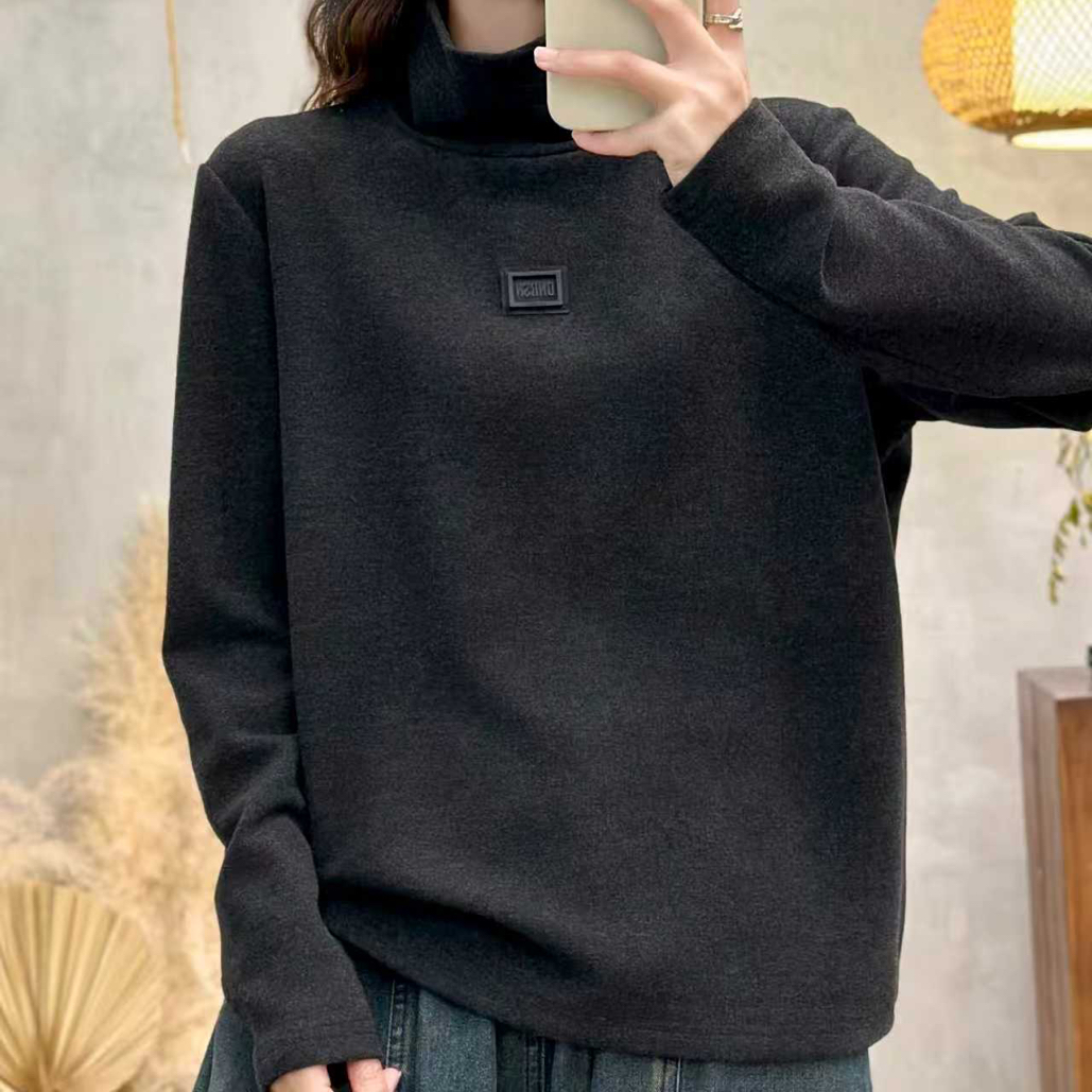 长袖高领女女士灰色宽松德绒T恤针织打底衫半高领