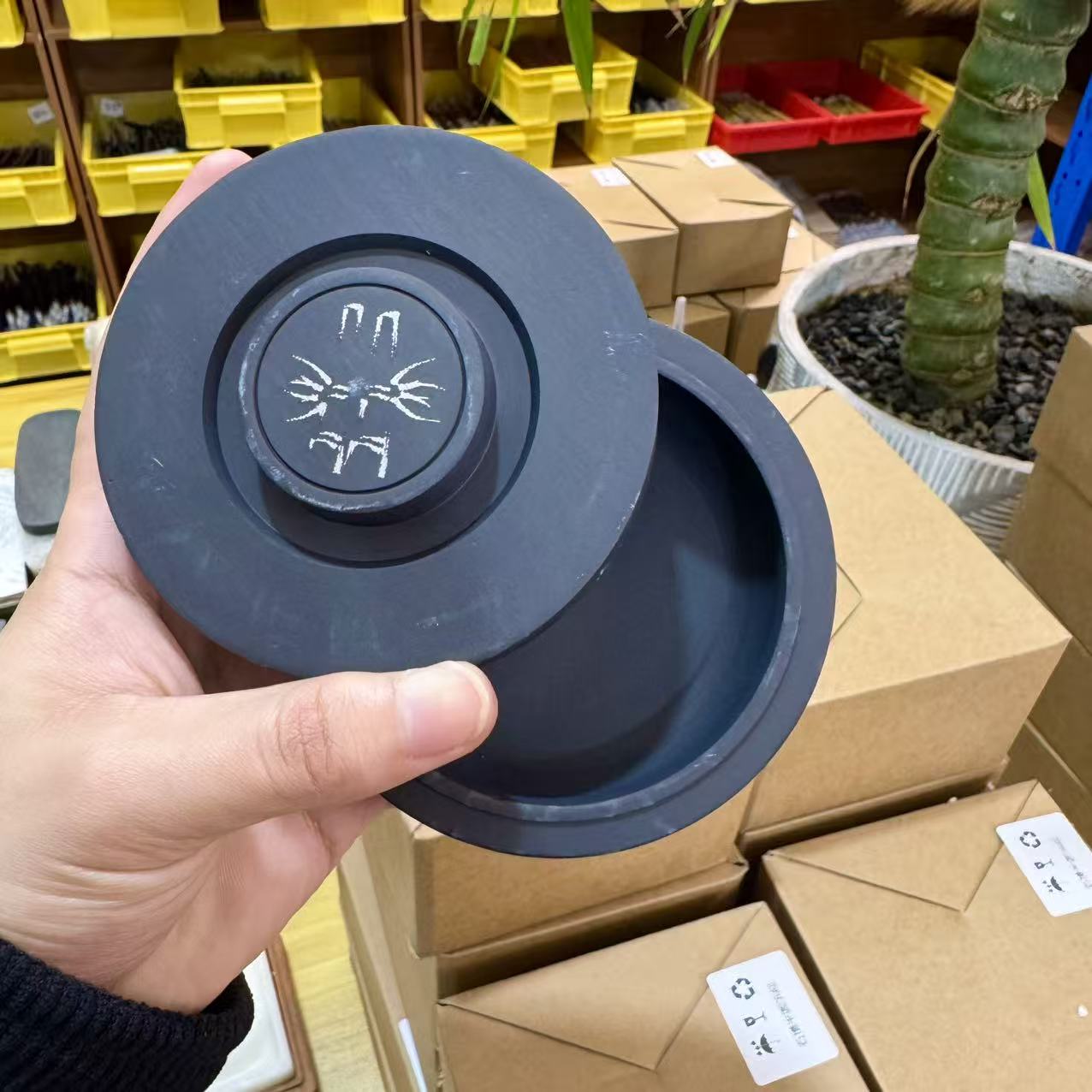 4寸【带盖墨海】原石歙砚火锅砚书法国画专用装墨水带盖墨海