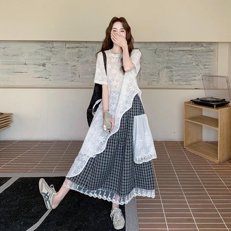 法式设计感蕾丝连衣裙套装女2525夏季新款恤裙半身裙两件套