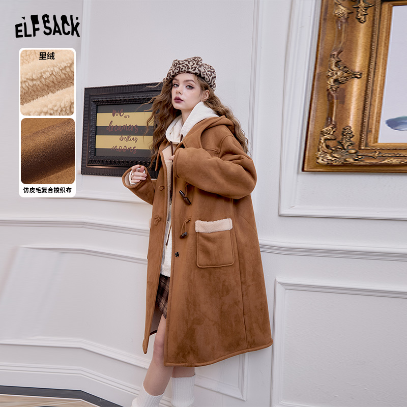 【云c专属】妖精的口袋复古咖棕牛角扣毛呢外套女2024秋冬新款