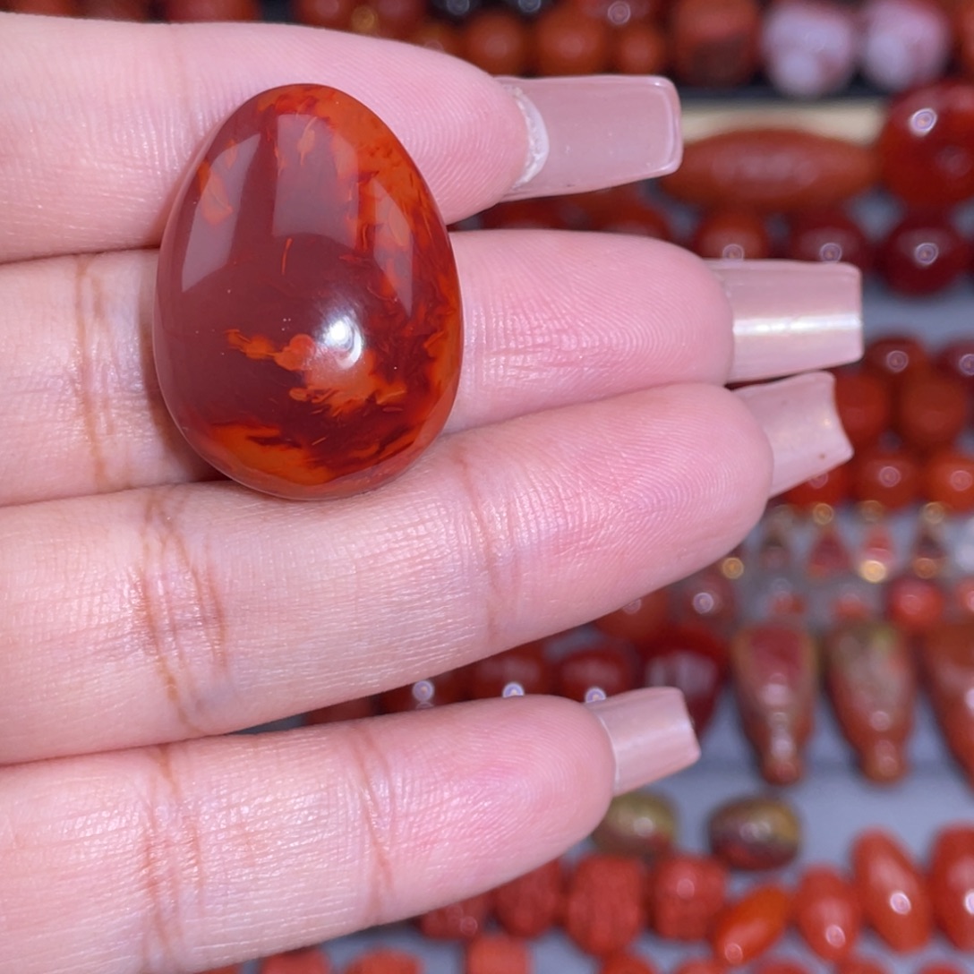 南红玛瑙未镶嵌火焰纹水滴吊坠