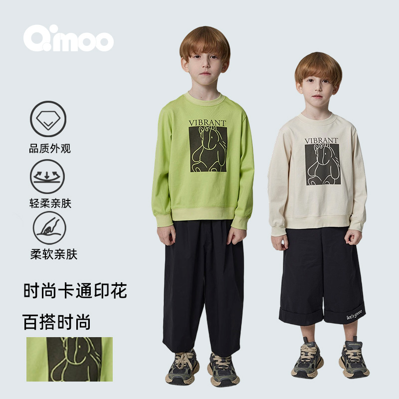 Qimoo/淇木秋季男女童时尚印花休闲圆领长袖套头衫QCL3TC107A