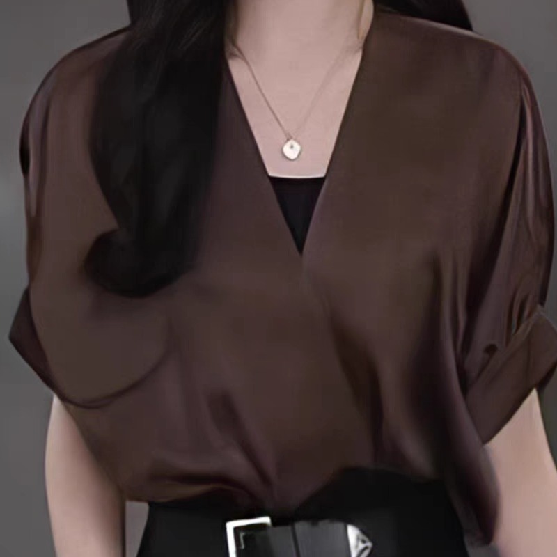 8156-B-1-3-2夏季新款欧货高级感气质蝙蝠袖衬衫V领时尚法式上衣