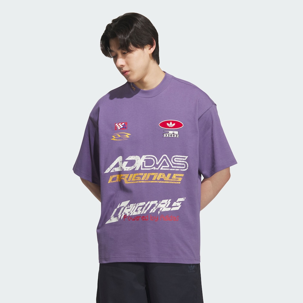 【滔搏联动】adidas/阿迪达斯男子赛车风小高领宽松短袖T恤KH1196