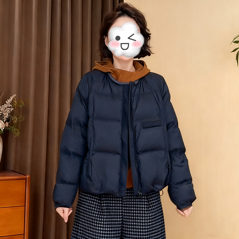 2025时尚百搭韩版简约时尚圆领服外套女冬季新款小个子宽松保暖衣