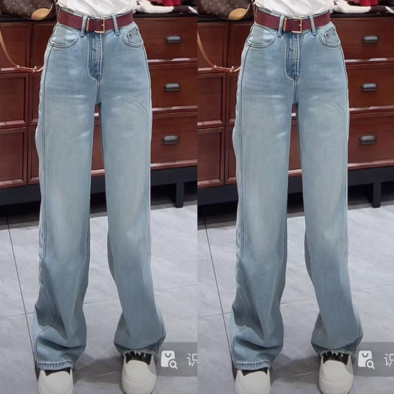 秋冬加绒加厚中高腰窄版阔腿直筒牛仔裤显瘦百搭