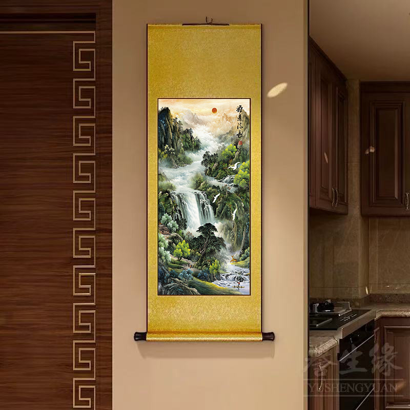 D34精装160*60《源远流长》中式数字微喷立式挂画卷轴画