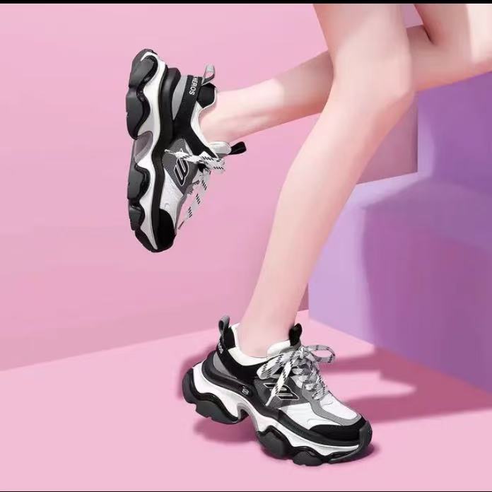 C3300  黑色  高端时尚厚底圆头系带女休闲运动鞋