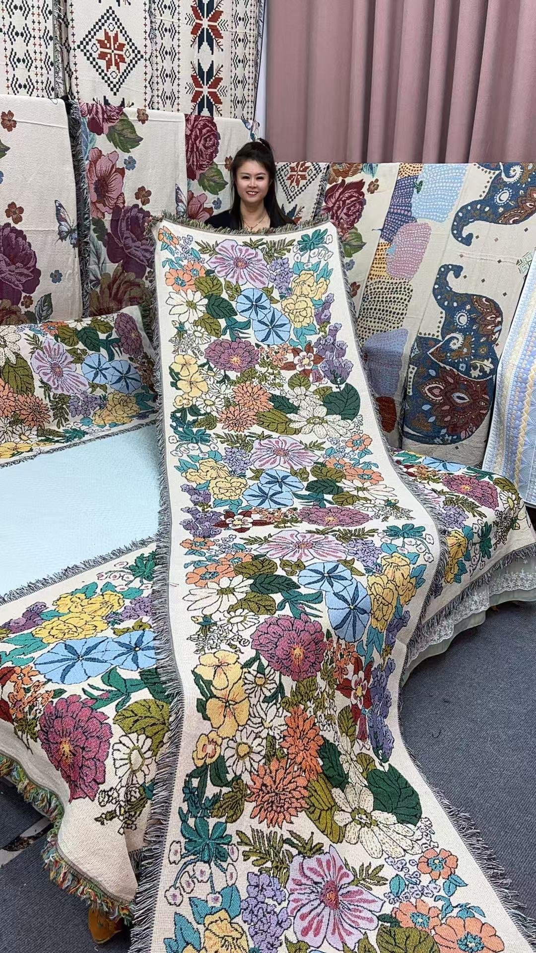 【国色天香】四季多功能新品加厚双面防滑提花沙发巾