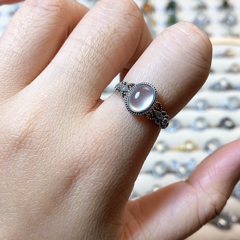 【闪购商品】岫玉戒指银S925镶嵌新疆西藏不包邮