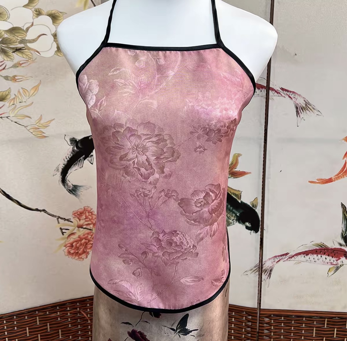 【三号链接】牡丹花花型 古法真丝肚兜 均码80-140斤