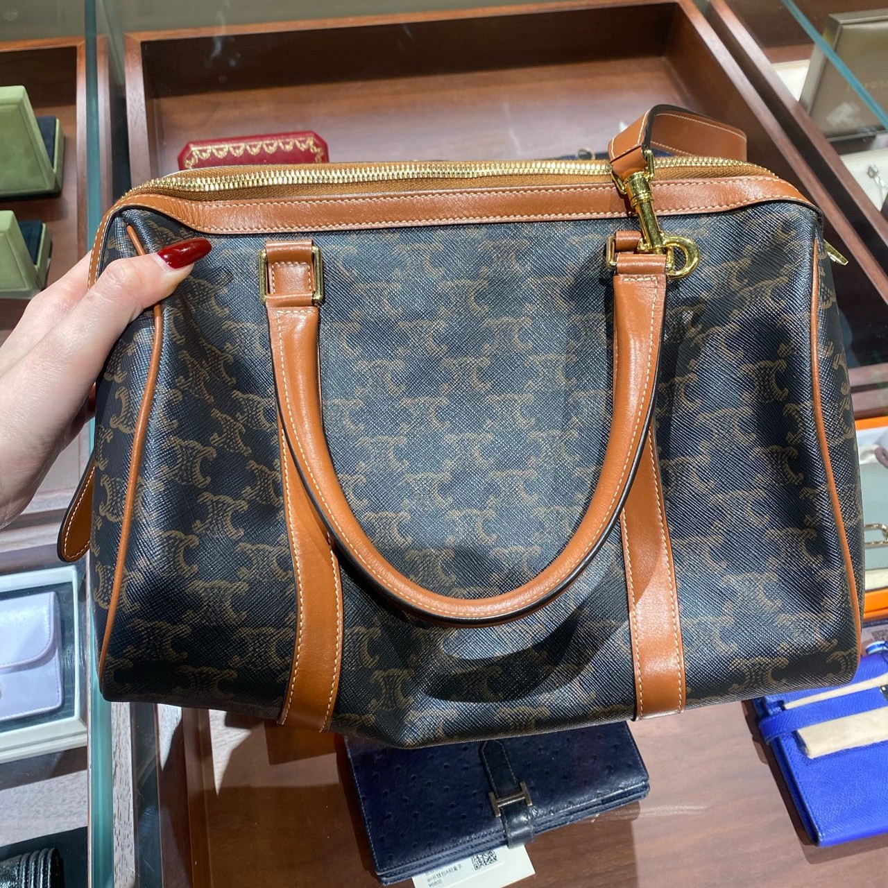 99新 Celine/思琳 波士顿老花斜挎旅行手提包