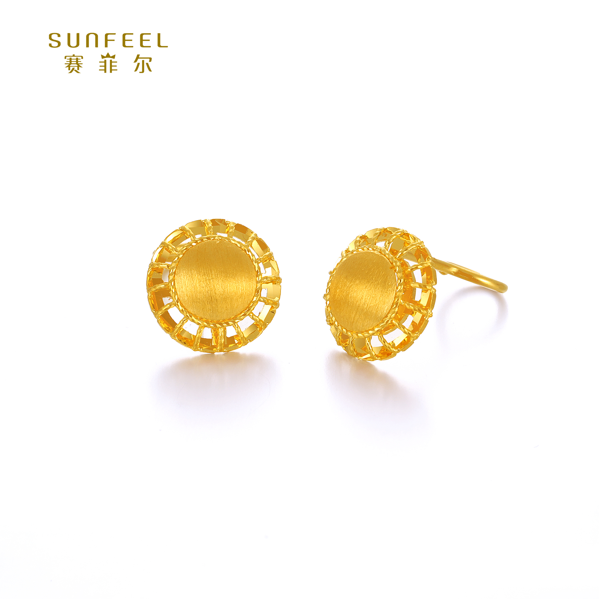 SUNFEEL/赛菲尔【四店】足金5G艺术花丝圆形耳钉5GE00643