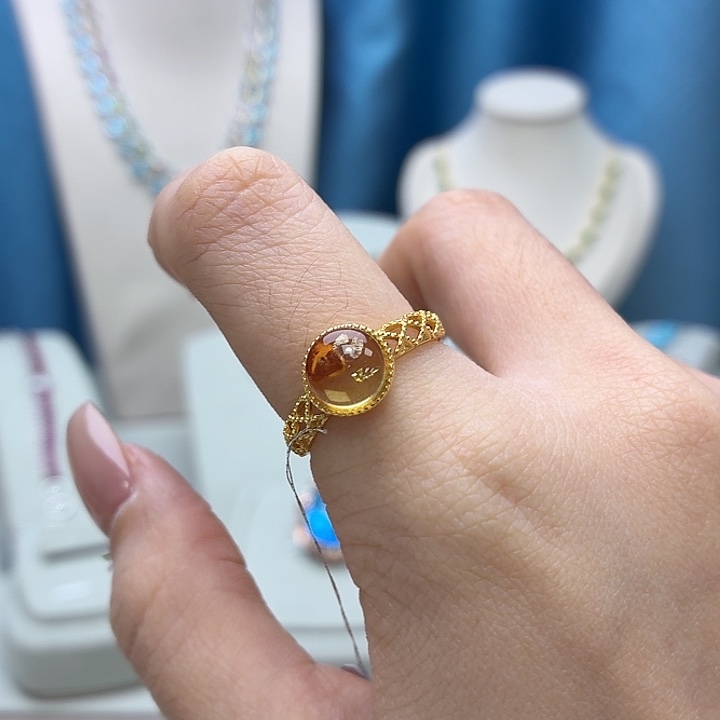 琥珀银S925镶嵌戒指