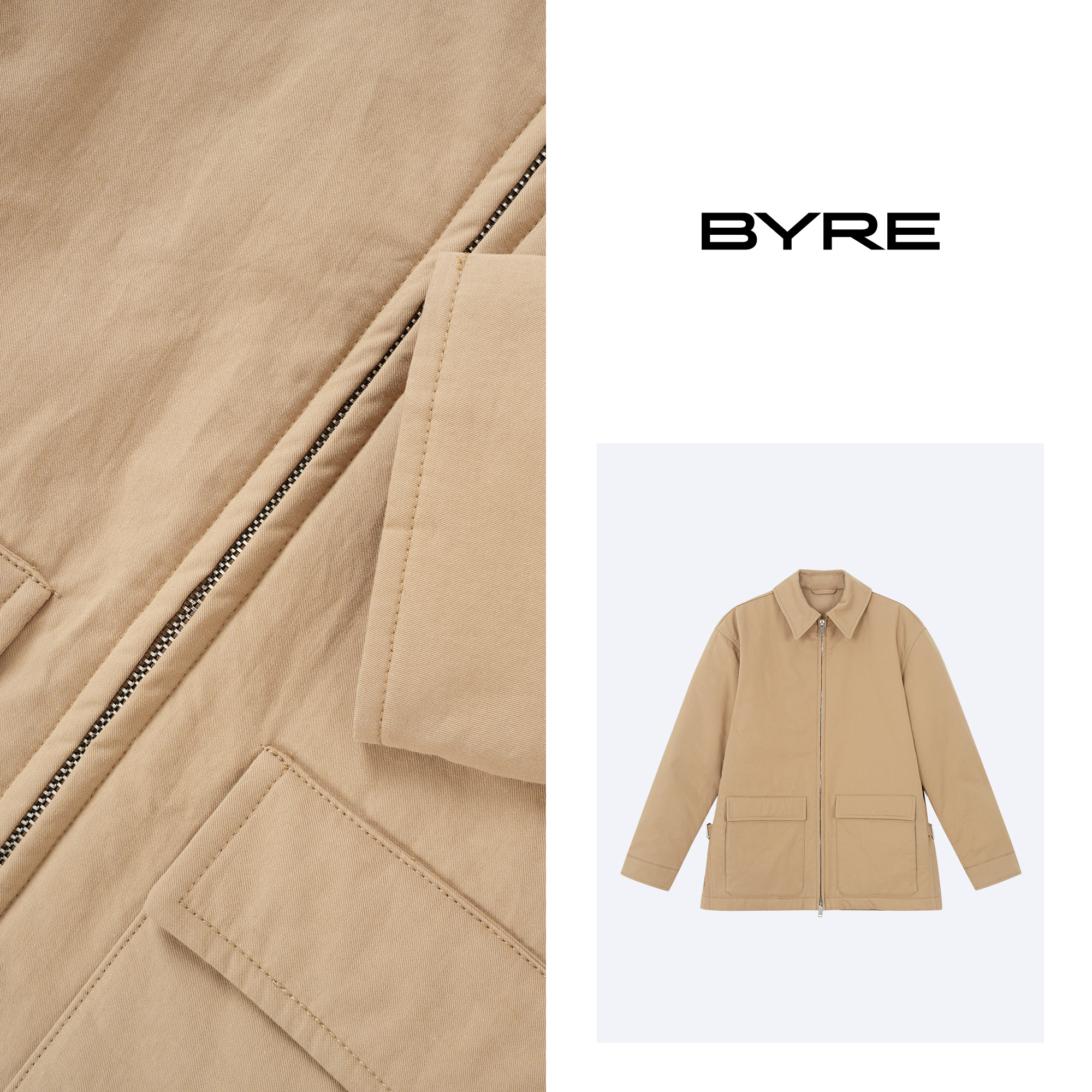 YS573 卡其色翻领鹅绒服【干洗】