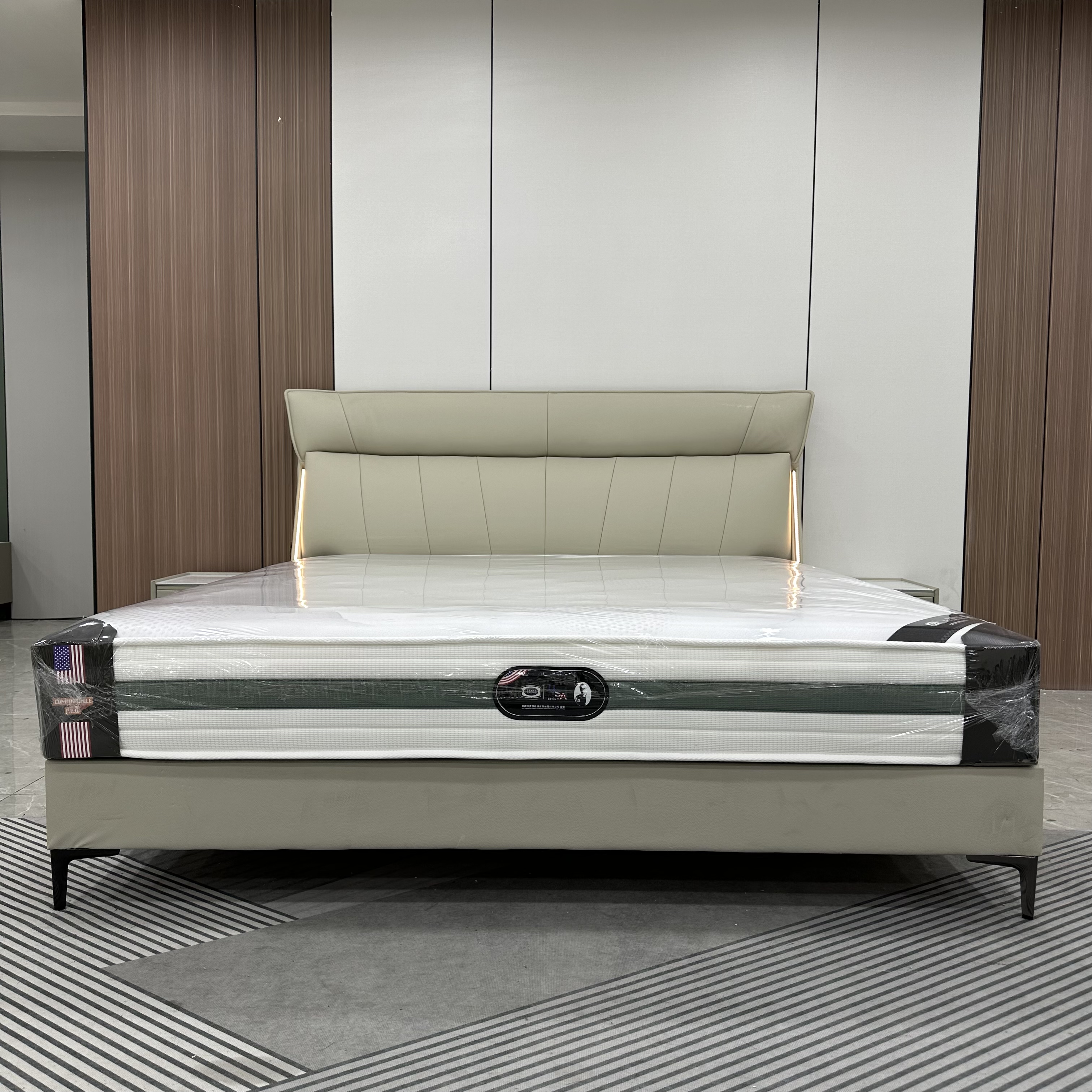 SM39现代简约大床主卧极简室储物高箱皮艺现代意式高端儿童床定制