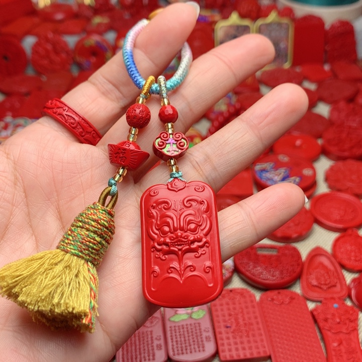 天然辰砂工艺品朱砂钥匙扣包包挂