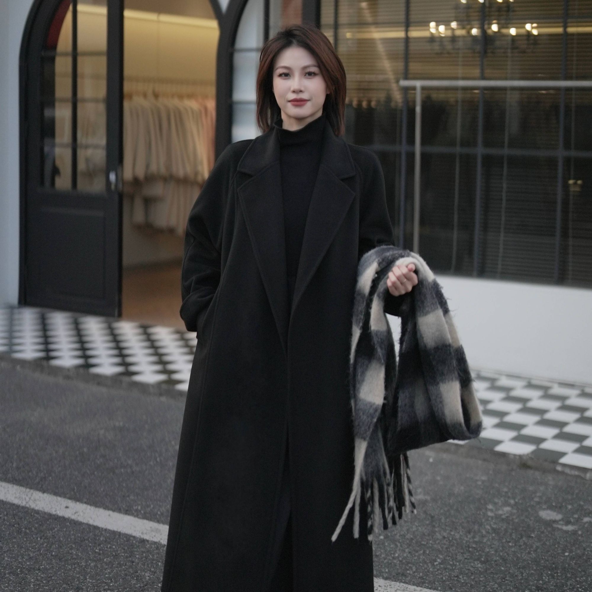 【羊羊】2025秋冬新款双面绒羊毛大衣女中长款宽松韩版过膝毛呢外套