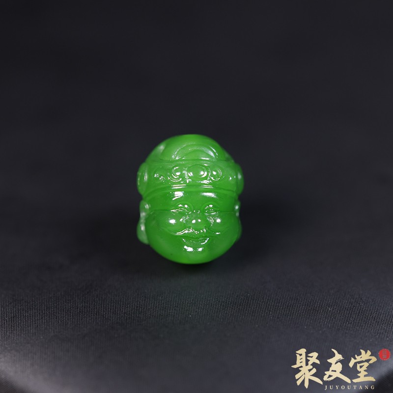 聚友堂王伟玉雕1.8克俄罗斯碧玉苏工财神珠子配饰手串珠财神玉坠